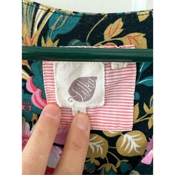 Anthropologie Lilka long sleeve floral v-neck dress green pink white gold S - Picture 2 of 6